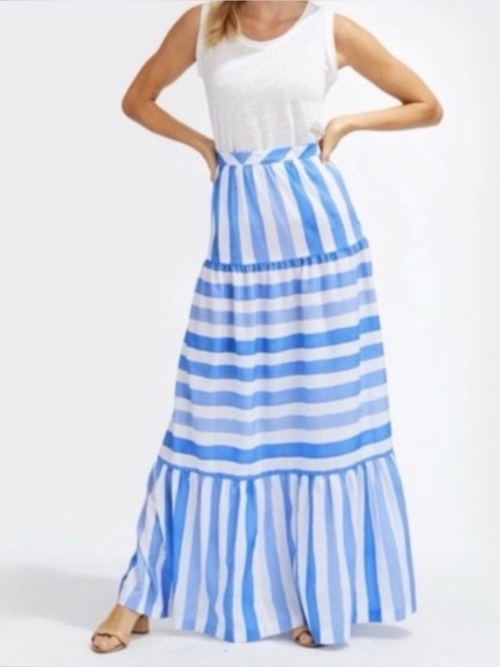 Vineyard Vines Tiled Stripe Bimini Blue Maxi Skirt - L